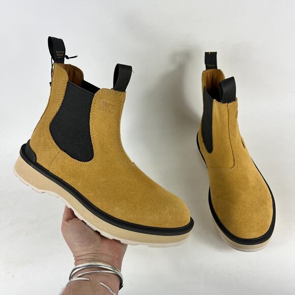 Sorel Hi-Line Women's 8.5 Tan Black Suede Slip On Chealsea Boots NL4870-712 - Picture 1 of 11
